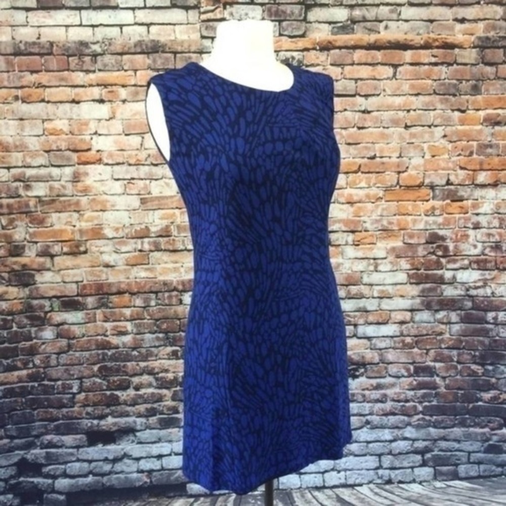 Loft Knit Sheath Dress Blue Leopard size small new!!!